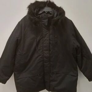 Tudor Court (Size Lg) Black Jacket, detachable faux fur hood & toggle buttons